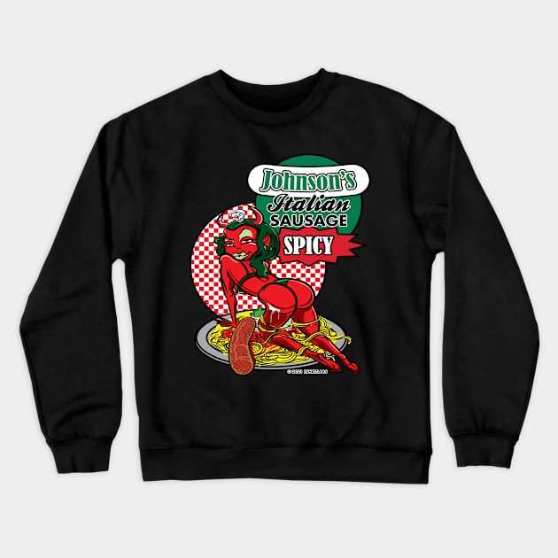 Spicy Italian Sausage Pasta Plate with Seductive Devil Woman Crewneck Sweatshirt by eShirtLabs